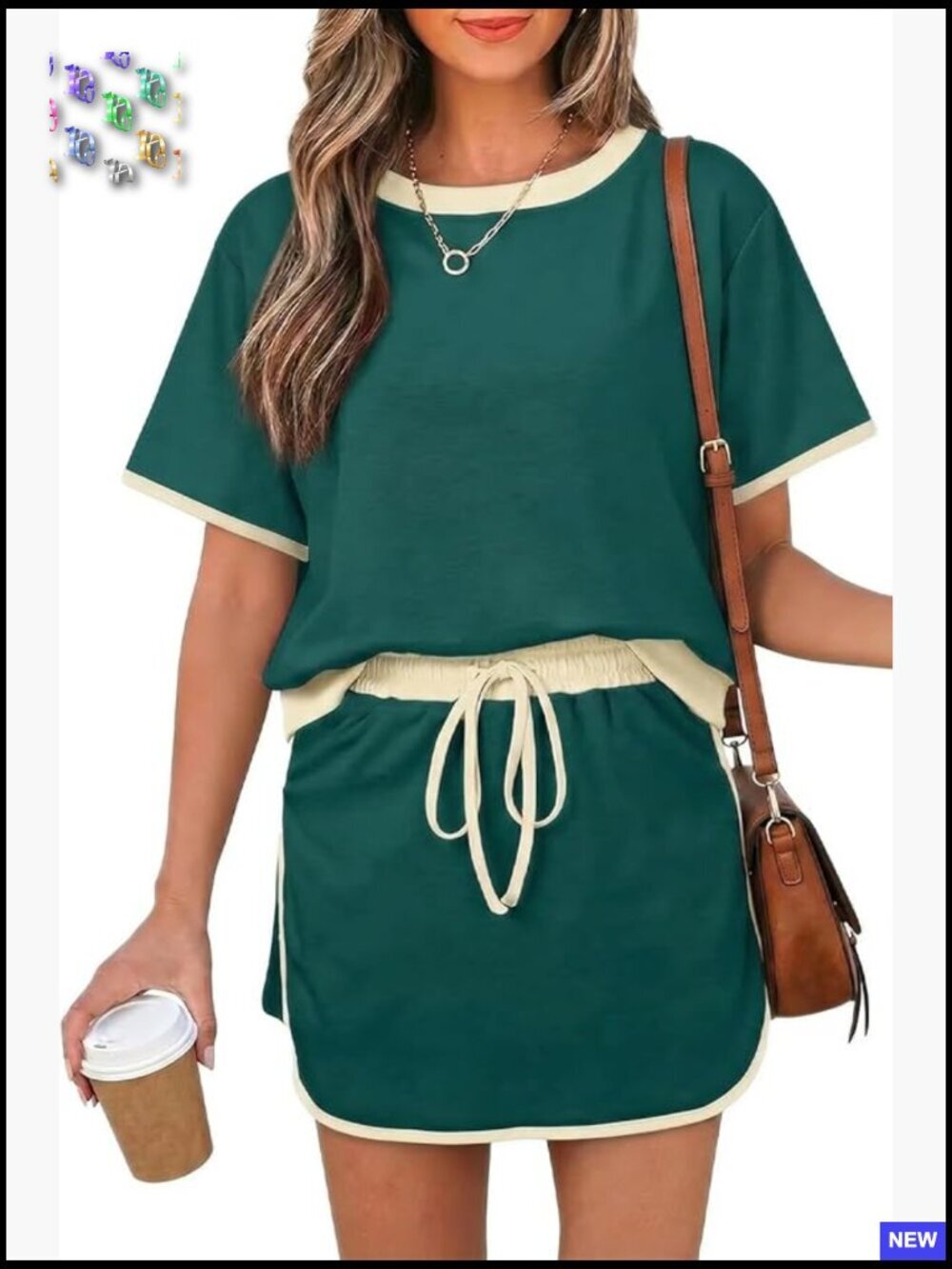 Two Piece Skort Set Short Sleeve Top Drawstring Waist Casual Lounge Outfit